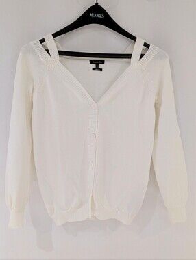 Massimo Dutti Off Shoulder V Neck Cardigan Off White Knit Button-Front Sweater